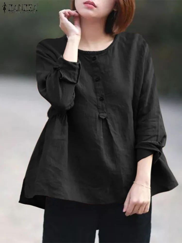 

ZANZEA Fashion Button Up Shirt Woman Vintage Lace Patchwork Tops Female Long Sleeve O-Neck Blouse Casual Holiday Blusas Oversize