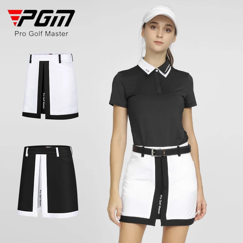 PGM Women Golf Short Skirt Lady Anti-empty A-lined Culottes Breathable Split Skirt Patchwork Leisure Apparel with Pocket Fashion