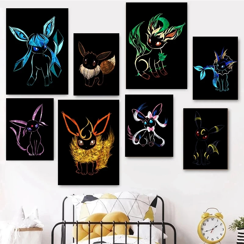 Retro Pokemon Eeveelutions Poster Eevee Umbreon Leafeon Canvas Painting  Japanese Anime Wall Art Prints Living Room Decor - AliExpress