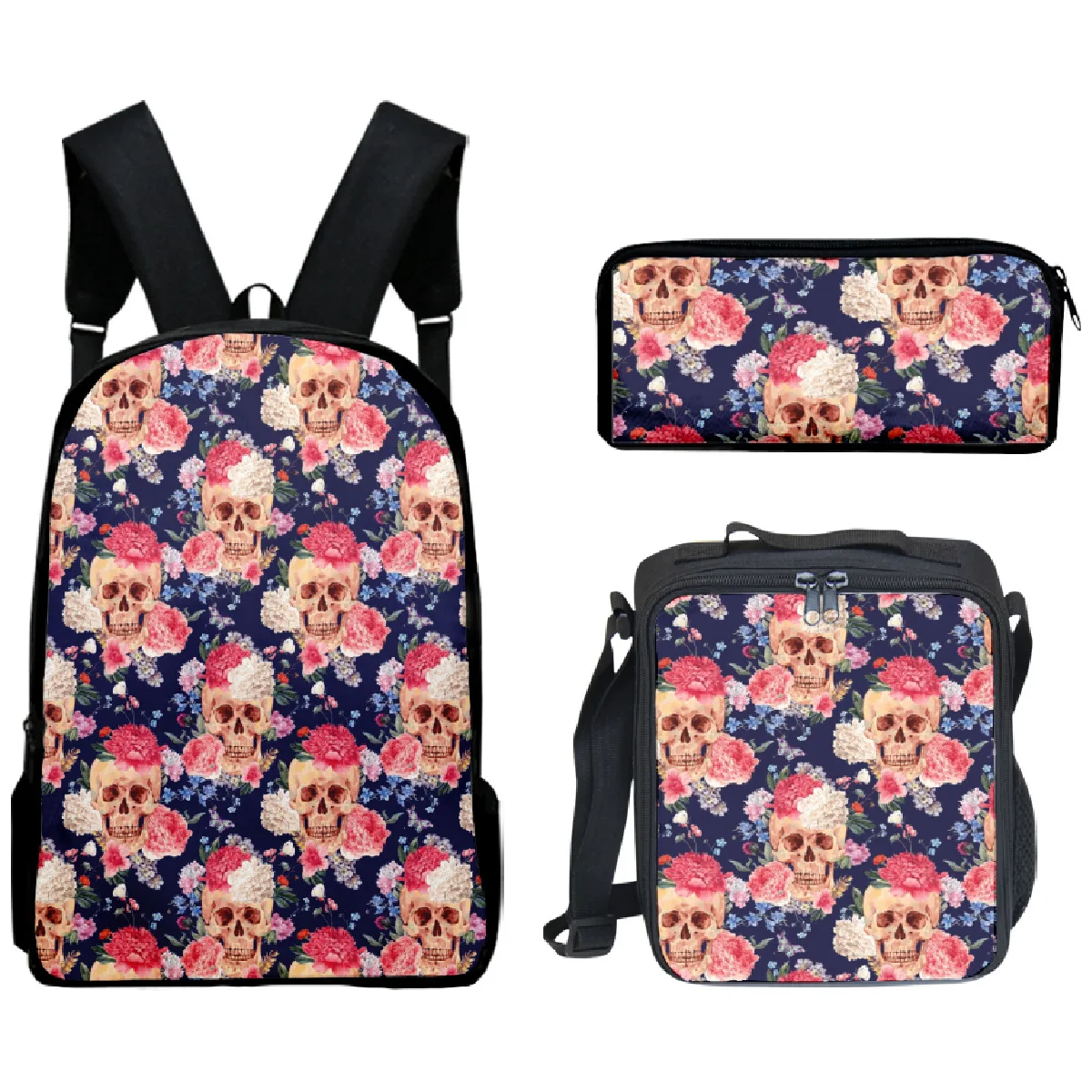 2024 Flower Skull Backpack 3D Printed Skeleton Art Students Boys Girls Schoolbag Lunch Bag Women Men Casual Travel Laptop Bag