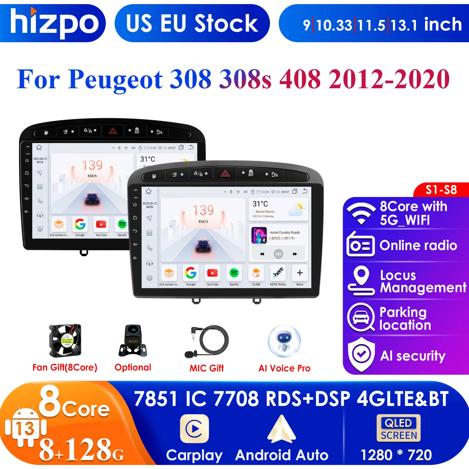 

Pro AI 2Din Android 13 Car Radio Multimedia Video Player for PEUGEOT 308 408 2010 - 2016 Autoradio Carplay 4G Navigation GPS DSP