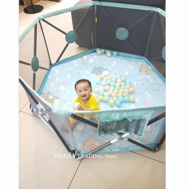 2 in 1 Baby Safety Fence & Swimming Pool, Indoor Outdoor Foldable Toddler Play Bed, 6-Panel Portable Kids Yard