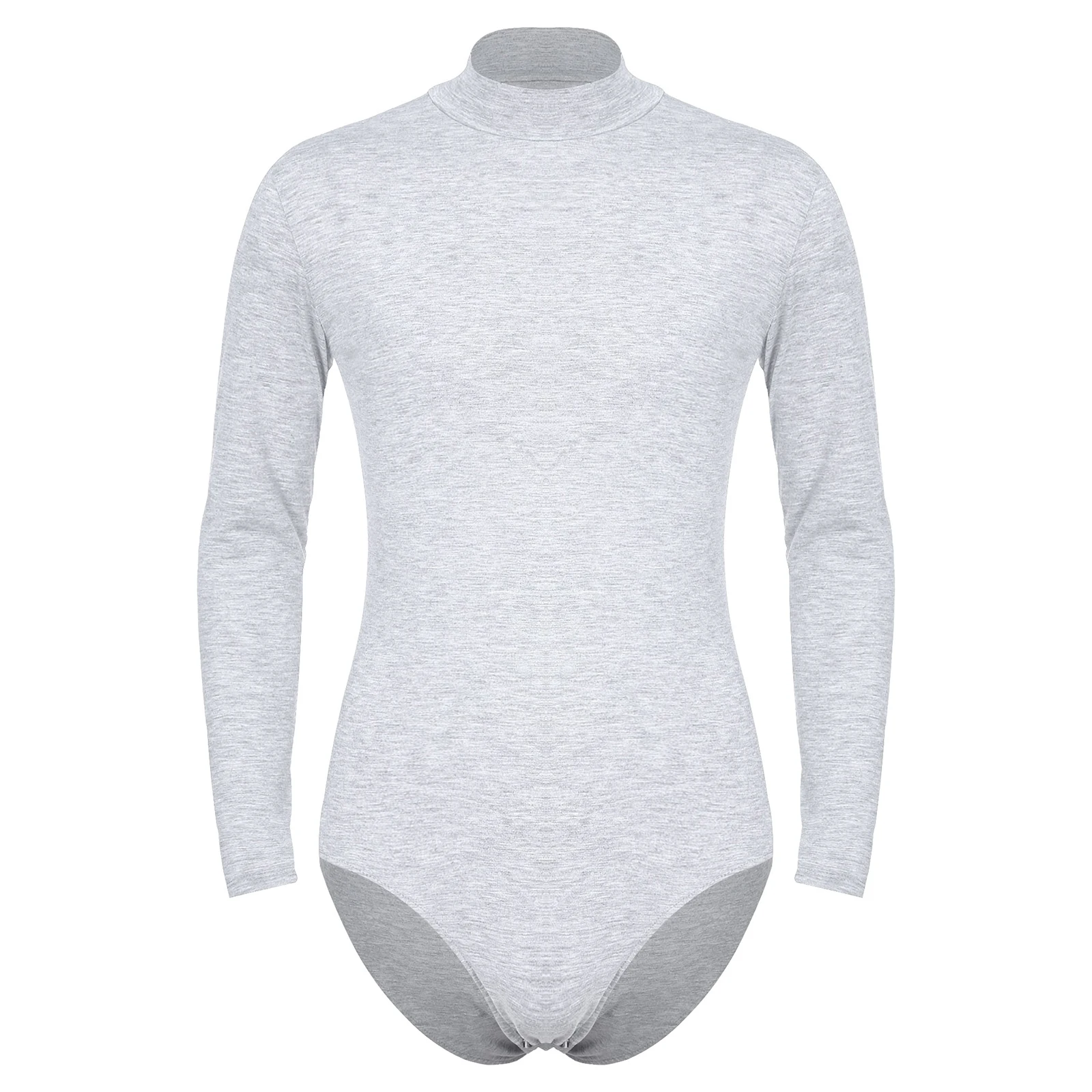 Body de una pieza de manga larga con cuello alto para hombre, camiseta interior informal de color sólido con botones a presión en la entrepierna, malla de gimnasia, ropa de baile