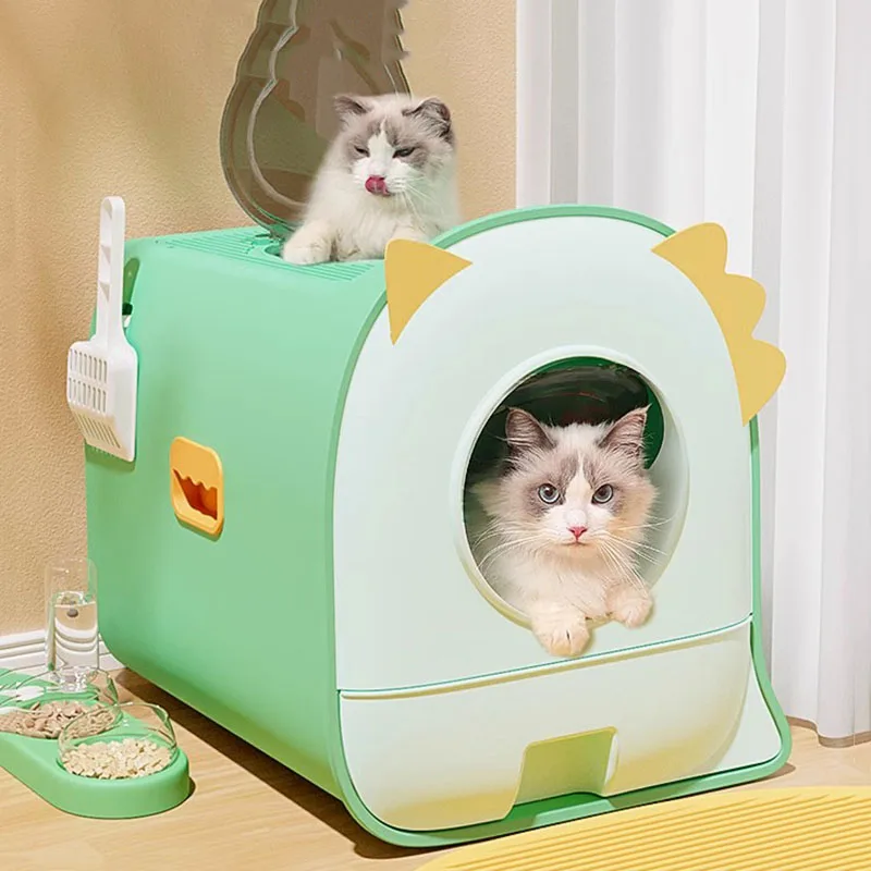 

House Cage Cat Litter Box Scratcher Supplie Bathroom Fully Enclosed Shovel Training Cat Toilet Scoop Caja Arena Gato Pet Product
