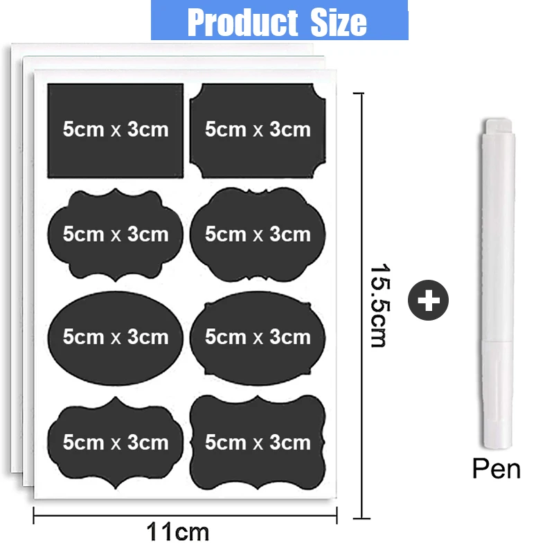 Label Stickers 48pcs/Set Erasable Chalkboard Waterproof Craft Kitchen Blackboard Bottles Tag Marker Pen