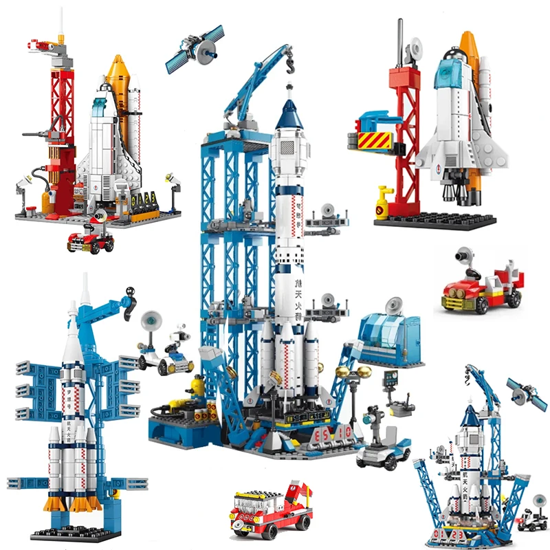 Space Shuttle Building Block Con Equipaggio Rocket Lancing Pad Moon Base Model Giocattoli In Mattoni Fai Da Te Per Bambini Christma Gift Assembly Set 
