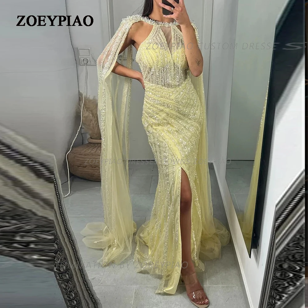 

Shiny Sequins Dubai Dress Floor Length Evening Dress Sleeveless Front Slit Elegant Wedding Party Gowns For Women Dresses 2023