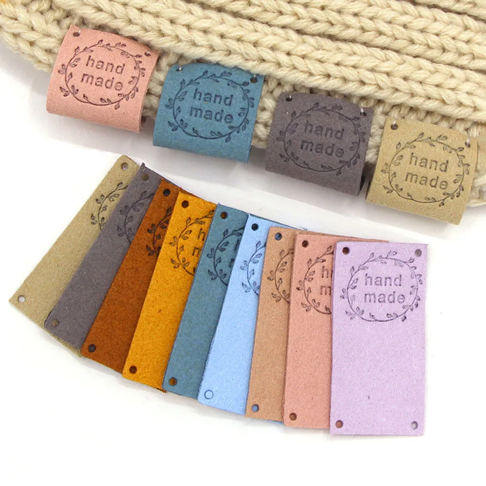20Pcs Krans Handgemaakte Tags Fiber Lederen Labels Voor Kleding