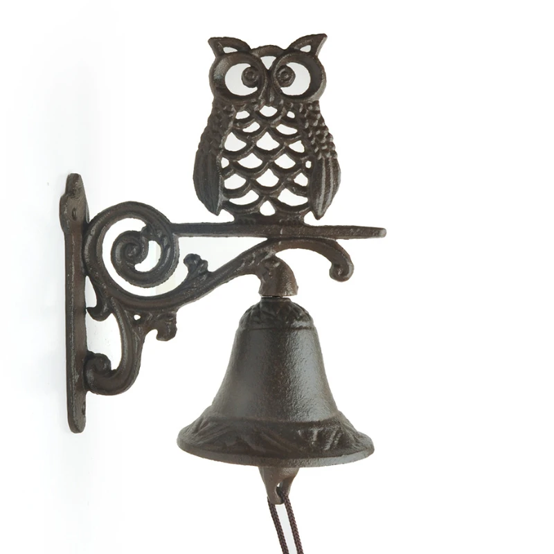 Cast Iron Owl Bell for Garden Wall Decor