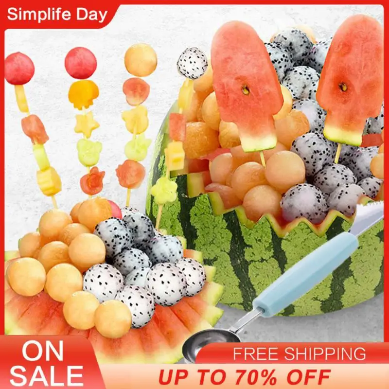 Suuker Ensemble de Cuillères à Melon, 4 en 1 Coupe-Fruits en Formes, Cuillère à Melon D'eau et Outils de Sculpture de Fruits (Vert