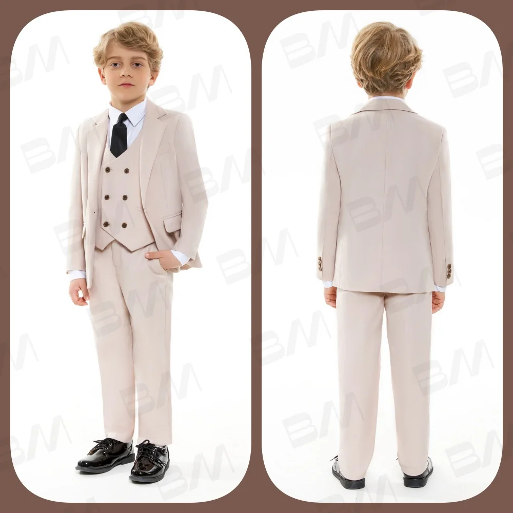 Classic Formal Tuxedo Solid Boy's Suit Set 4 Pieces Blazer Vest Pants Including Tie  For Kids Toddler Pant suit Birthday Wedding