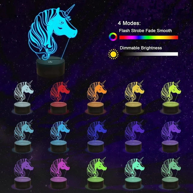 Regalo di unicorni per ragazze, luce notturna unicorno per bambini, lampada  Illusion 3D, cambio di 16 colori, telecomando per donne e ragazze -  AliExpress