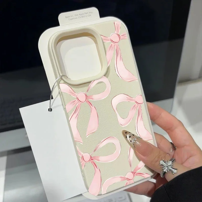 Elegant Ribbon Bow Love Heart Leather Phone Case