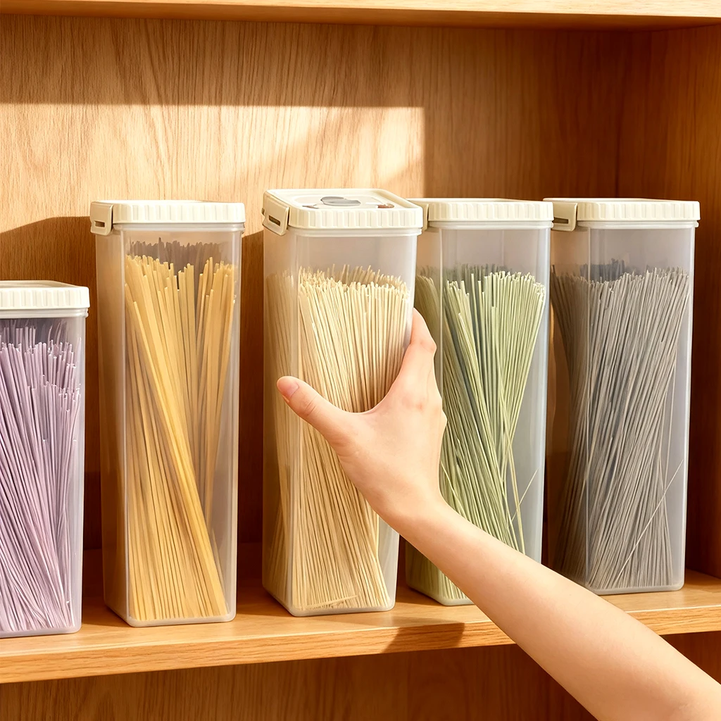 S4d28da3c8eef4ceab4ad4378fec957c0l küchexyz.de Best Price | Fast Delivery |Quality Product WORTHBUY Pasta Storage Box With Handle Moisture-Proof Plastic Noodles Sealed Can Spaghetti Storage Container Kitchen Organizer