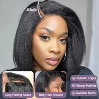 Perruque Courte Bob Kinky Lisse Sans Colle en Cheveux Humains Vierges, Dentelle Frontale HD Transparente 13x4, Cheveux Remy Péruviens Doux Yaki, Prête à Porter 2
