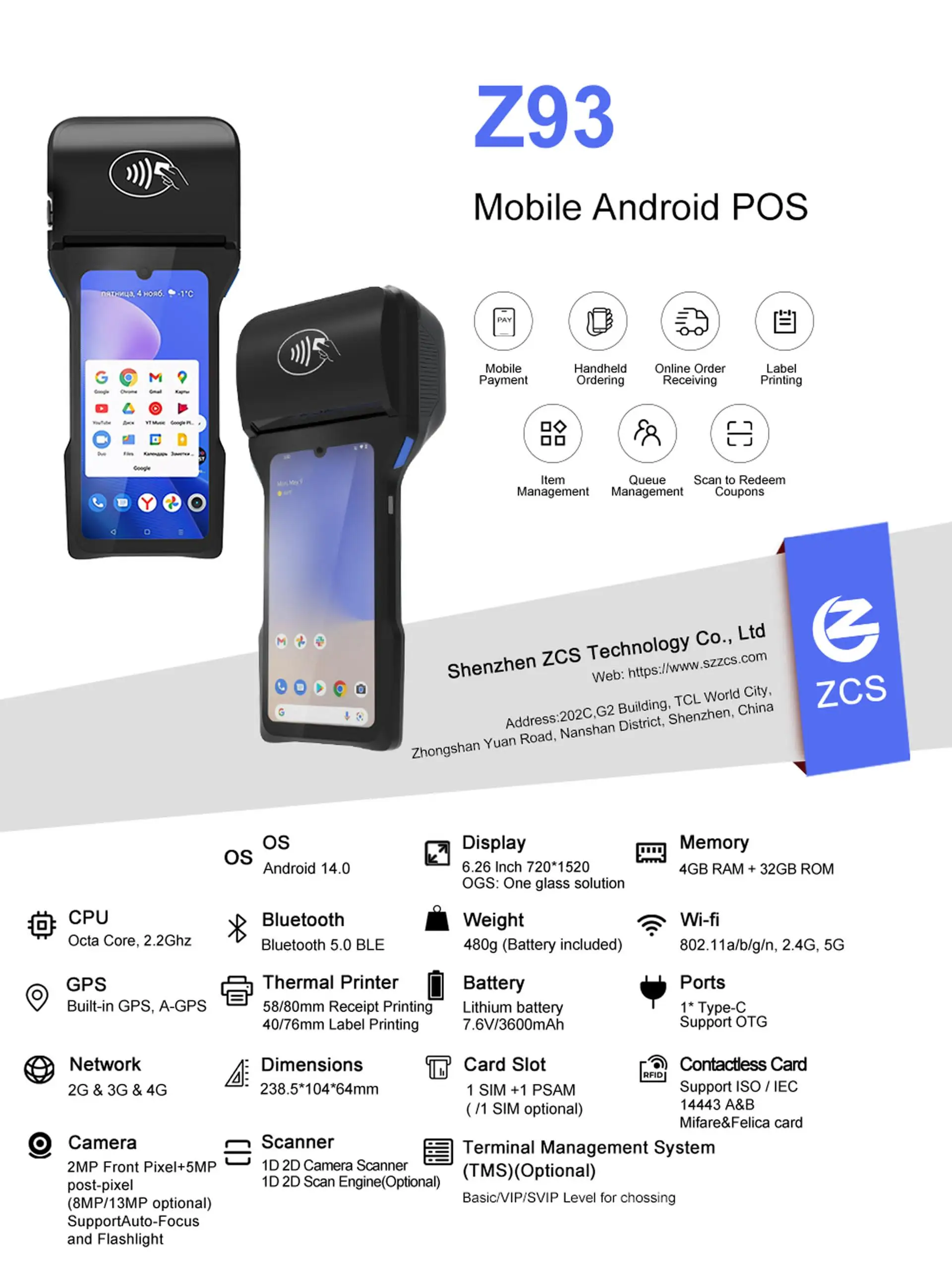 Terminal POS Z92 vue détaillée