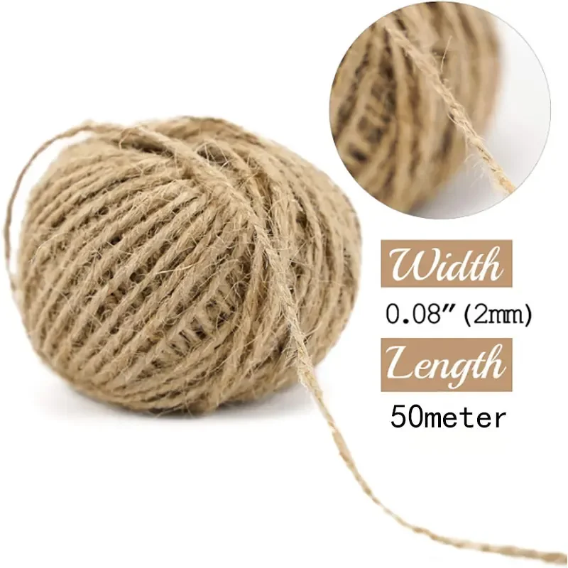 50/100Meters Jute Rope Roll Natural Vintage Christmas Gift Wrapping Cord Wedding Home Decoration Birthday Party DIY Crafts