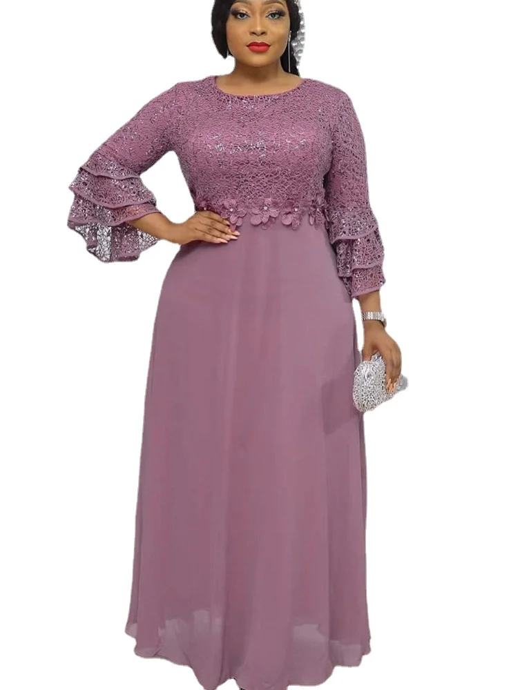 

3xl Plus Size African Chiffon Party Dresses for Women 2023 New Fashion Dashiki Ankara Lace Wedding Gowns Elegant Muslim Dress