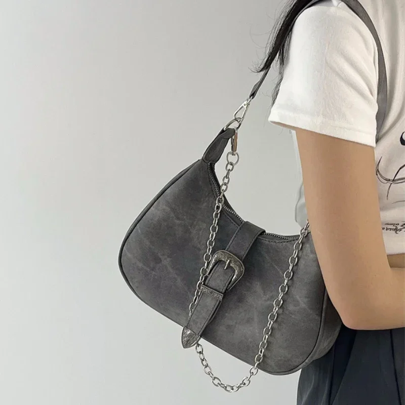 

Hobos Shoulder Bags for Women Leather Designer Chain Underarm Bag Street Crescent Handbags and Purse Vintage Girl Shopper Pocket