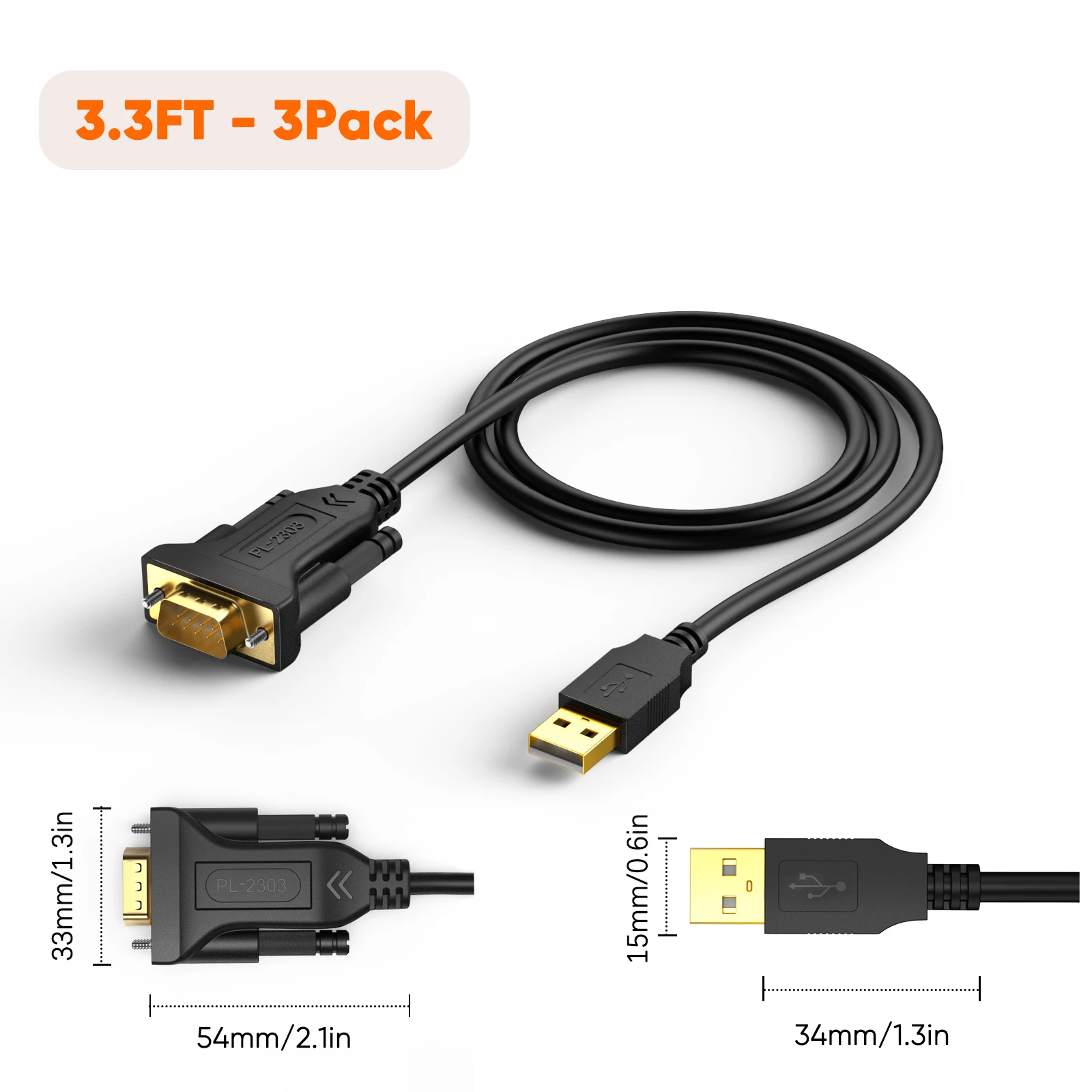 CableCreation USB RS232 수컷 변환 케이블, PL2303 칩 탑재, DB9 9핀 금도금 커넥터, 윈도우 리눅스 맥 호환 산업용 시리얼 통신 케이블