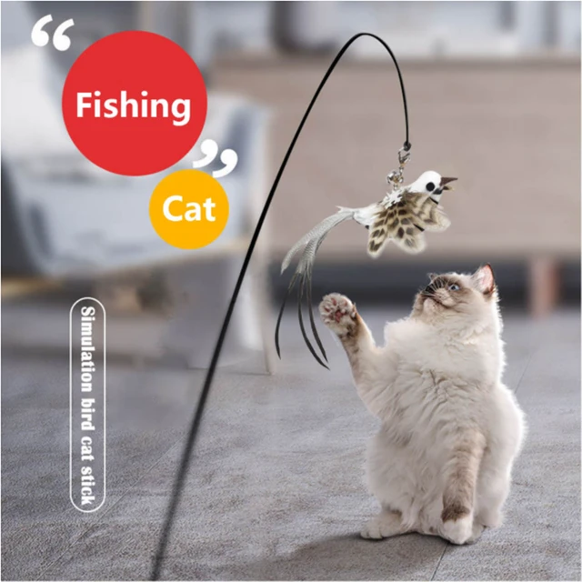 Simulation Bird Interactive Funny Cat Stick Toy Furry Feather Bird