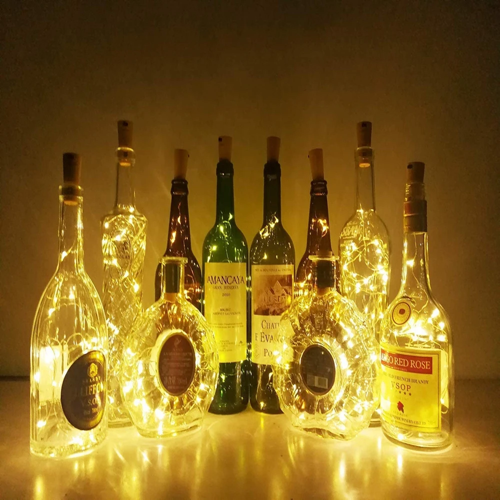 Mini Guirxiété Lumineuse pour Bouteille de Vin avec Bouchon en