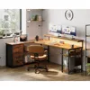 L Shaped Desk W/Drawer, Power Outlets, LED Lights and Monitor Shelf, for Home Office Workstation. Reversible Corner Gaming Desk 1