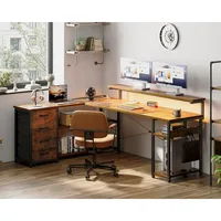 L Shaped Desk W/Drawer, Power Outlets, LED Lights and Monitor Shelf, for Home Office Workstation. Reversible Corner Gaming Desk 1