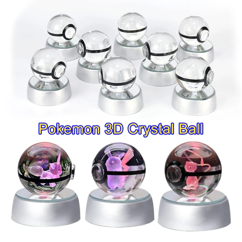 

3D Покемон хрустальный шар Пикачу Mewtwo Eevee Arceus Сквиртл экшн-фигурки Pokeball стеклянный шар цветная основа для лампы детский подарок