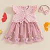 Adorable Baby Girls Summer Outfits with Bow Headband Floral Butterfly Pattern Tops and Matching Dresses - 3 Piece Set for 3