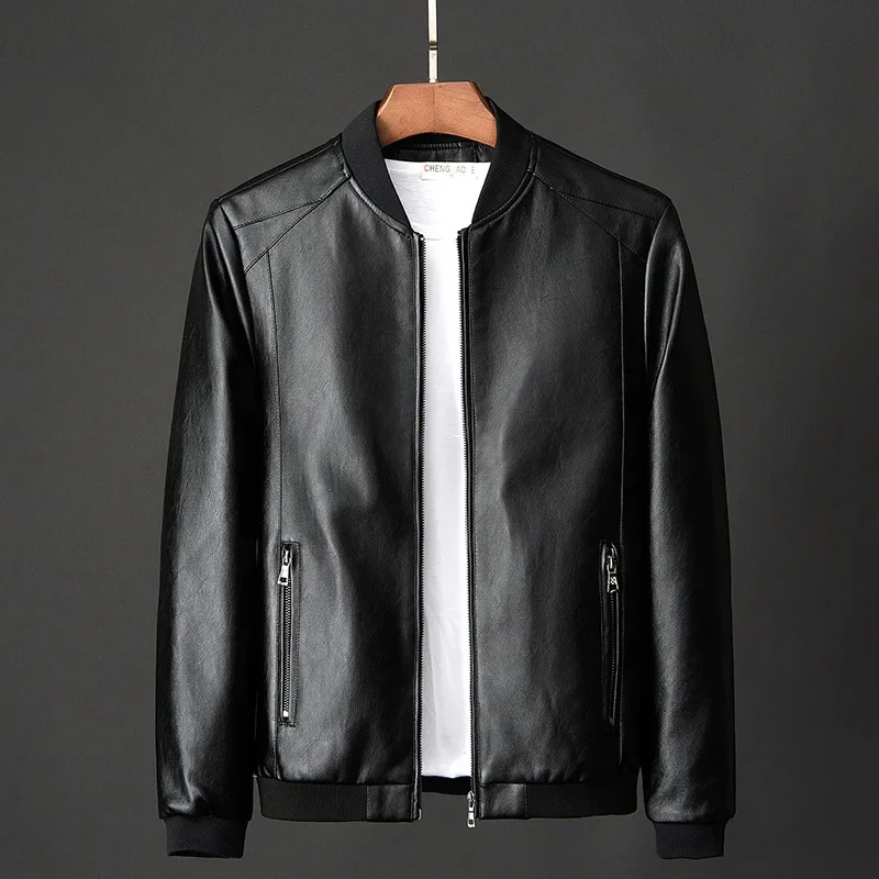 Big Size Leather Jacket Men Windproof Bomber Business Clothing Motorcycle Zipper Slim Coat PU Coats
