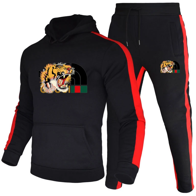 Sweat-shirt à rayures latérales pour hommes, sweats à capuche sportifs imbibés, nouveau en PVD, ensembles de survêtement d'hiver, ensemble masculin, pantalon