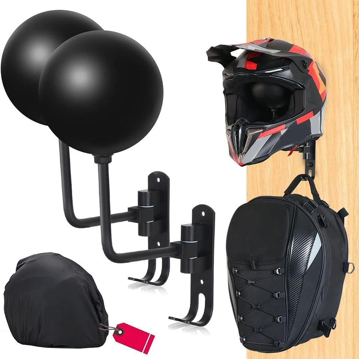 Soporte Pared Cascos Madera Hierro Soporte Para Casco De Motocicleta VUAOHIY - Organizador De Pared Con 2 Ganchos Para Cascos Y Accesorios Soporte Casco Moto