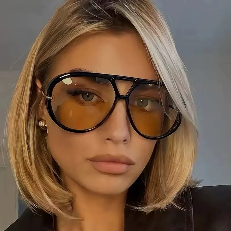 Women's Luxury Oversized Gradient Pilot Sunglasses - Trendy Double Bridge Design