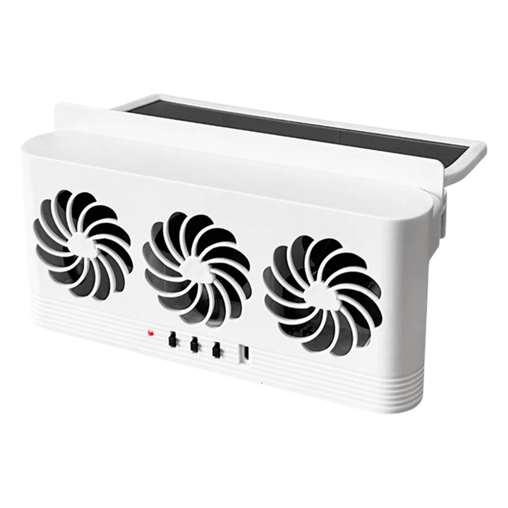 Solar Car Radiator Cooling Fan with 3 Air Outlets Car Window Air Vent Fan Eliminate Peculiar Smell Auto Vent Fan for Vehicles