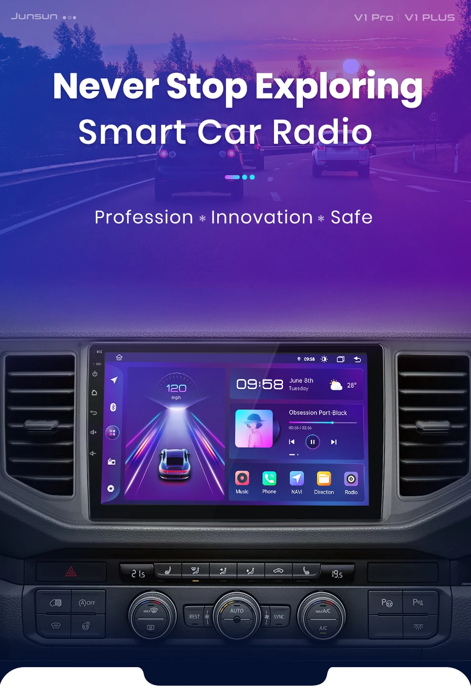 Junsun Wireless CarPlay Android Auto Autoradio für Volkswagen Crafter 2017 2018 2019-2021 GPS Multimedia Navi SWC FM DSP Stereo – Detail 1