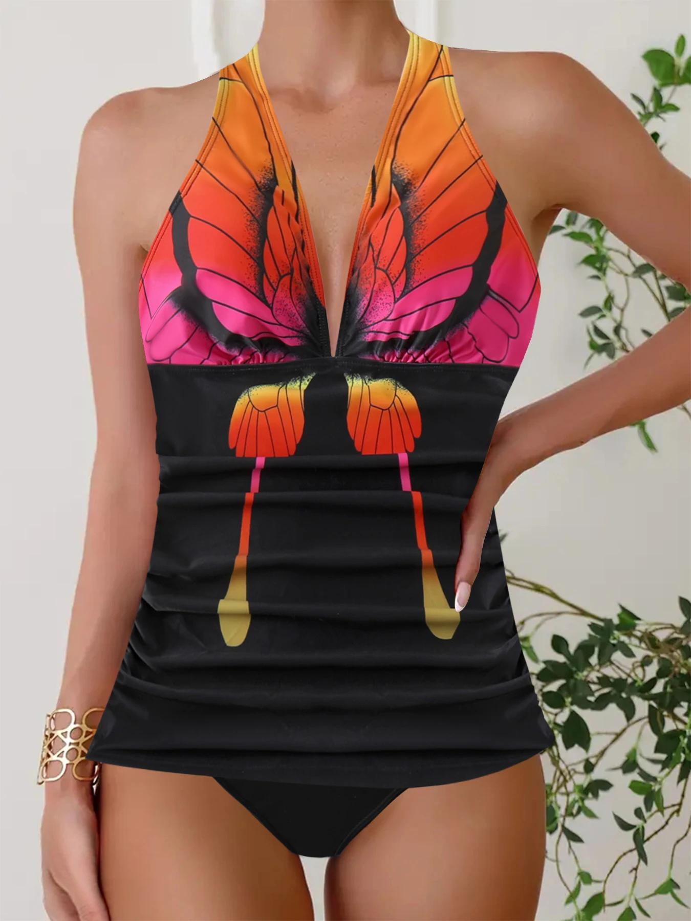Summer Fashion Casual High Quality Seaside Women's Swimwear Beach Vacation Two Piece Green Butterfly Bikini Swimsuit S-5XL