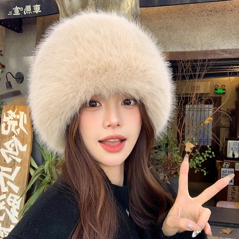 

New style empty top hat hat for autumn and winter ,beimless hat. fur thlckened fur fur imitation fox fur hat collar, ear protect