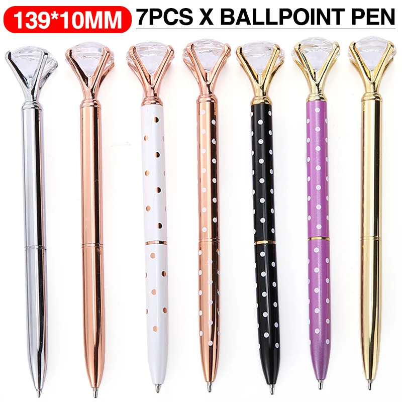 

7pcs 1.0mm Ballpoint Pen High Quality Black Ink Writing Pen Large Diamond Pen Metal Ballpoint Pen School Office Supply Gift