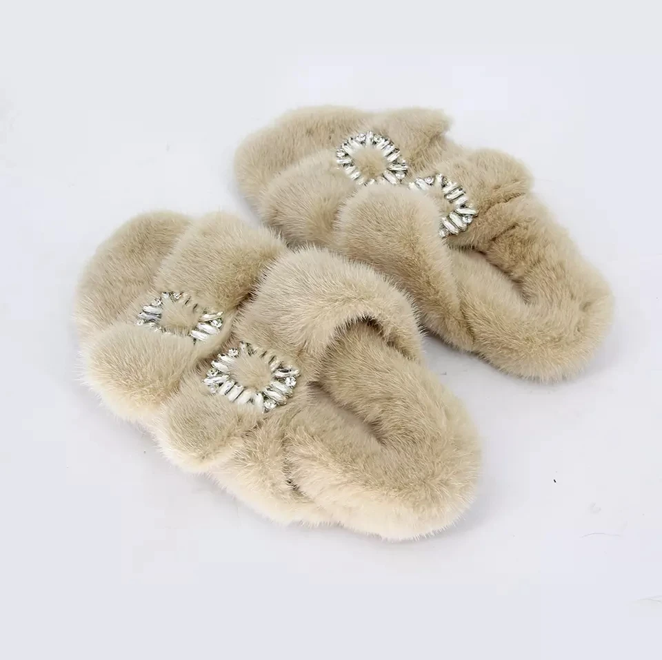 Brown Mink Fur Slides. Made of 100% Real Fur. All Sizes Available.