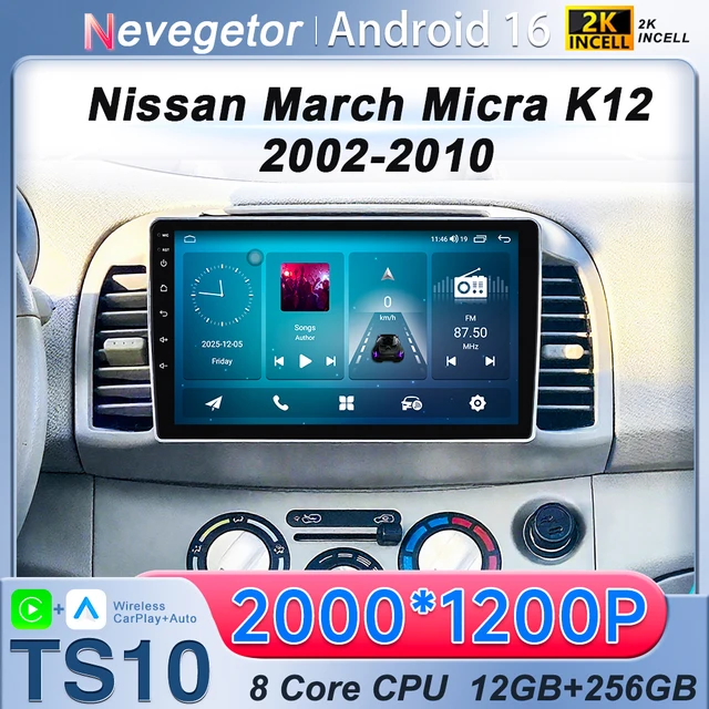 Autoradio Android pour Nissan March Micra K12 2002-2010 Navigation Auto GPS unité principale stéréo 5G WIFI multimédia sans fil Carplay 1