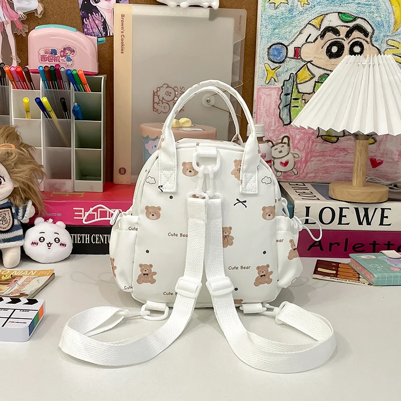 Girls Small Backpacks Cute Bear Print Women Nylon Shoulder Bags School Mini Backpack Light-Weight Purse For Ladies Shopping - 5
