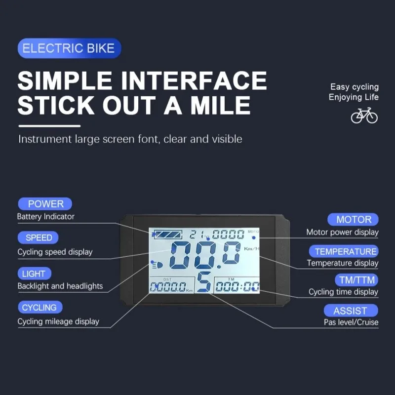 KT Ebike LCD 디스플레이 쿤텡 패널 방수 플러그 24V 36V 48V LCD10H 전기 자전거 디스플레이 (전기 자전거 키트용)
