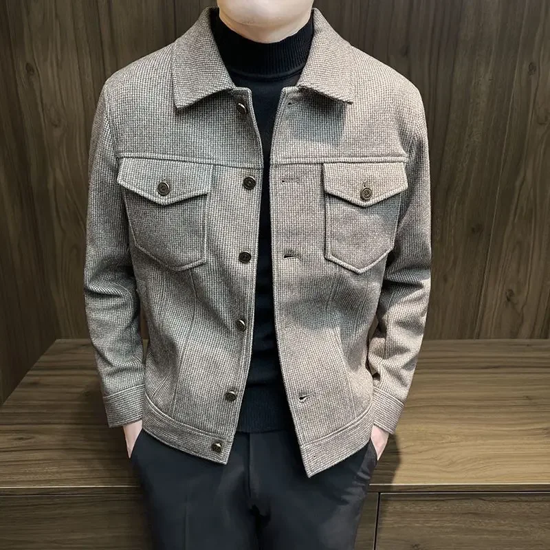 thumbnail image 1 of Abrigos cortos para hombre, nuevos en Harajuku, reseñas coreanas, muchas ofertas de ropa barata, marcas originales, rebajas de moda, chaquetas de lana y mezclas para hombre, 1 of 4