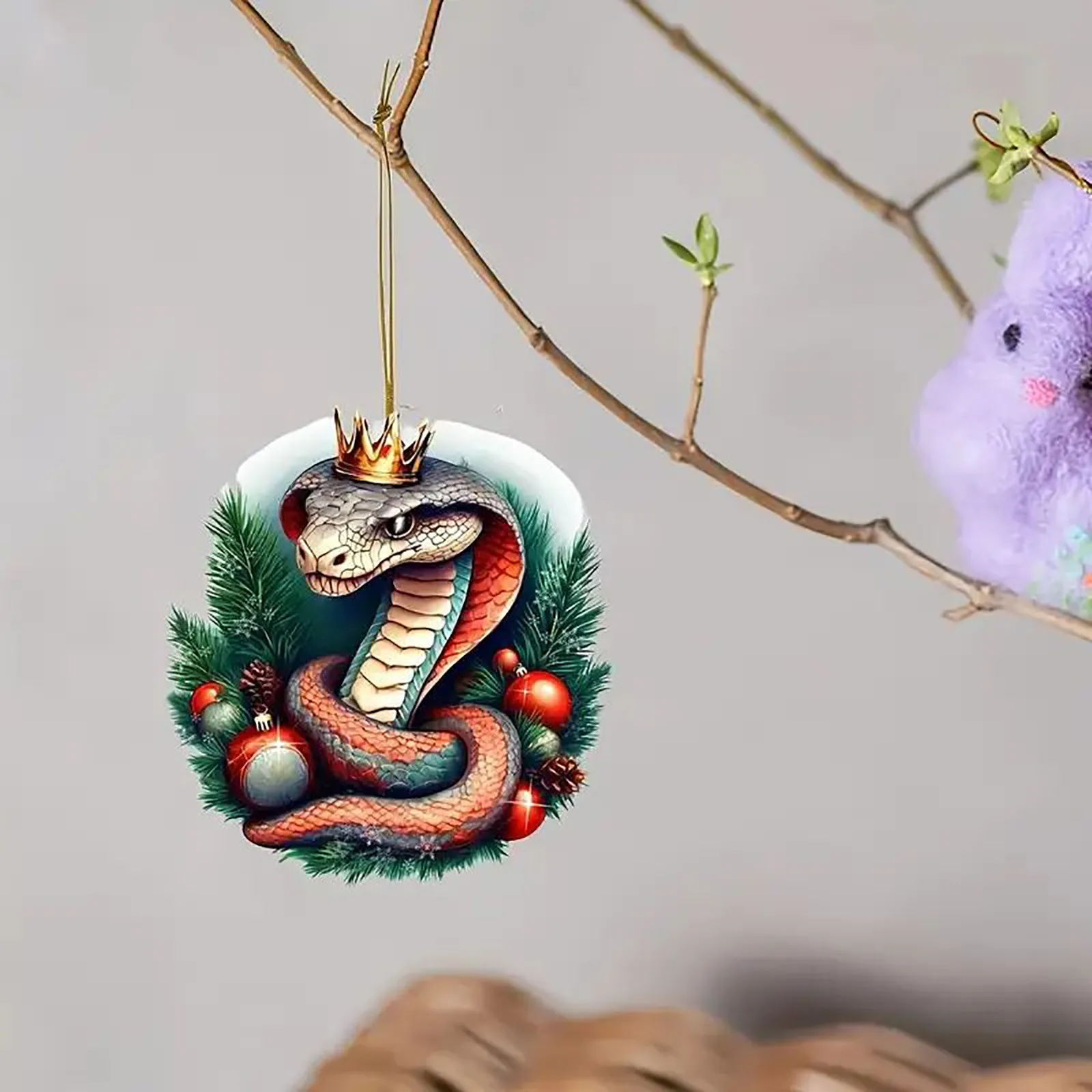 Christmas Crown Snake Hanging Pendant Border Flat Car Rearview Pendant Stained Cartoon Crown Snake Festival Decor Hanging christmas decorations elf car pendant