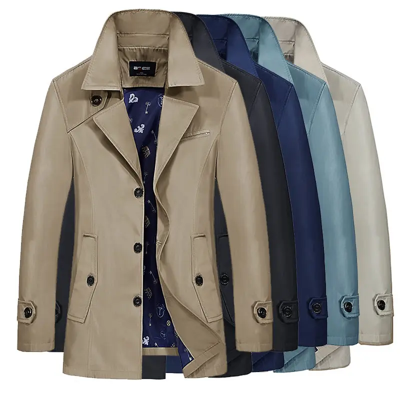 Men's Autumn Windbreaker Men's Long Leisure Trench Solid Color Overcoat