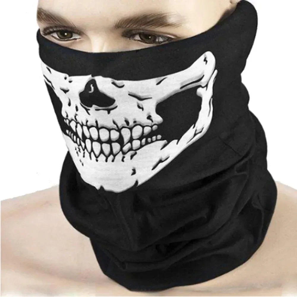 Motorcycle Scarf Face Mask Shield Skull Ghost Face Riding Balaclava 1/2pcs Outdoor Winter Warm Bike Head Mask Shield