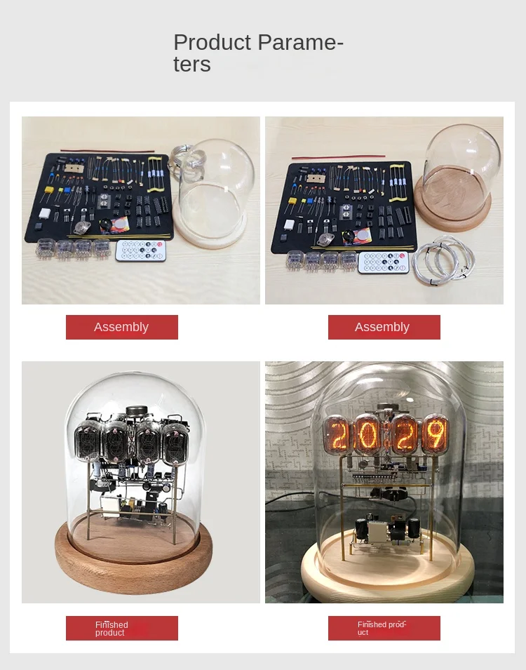 か*ら様 ニキシー管時計 IN-12 4球　完成品　ケース入り 中央ランプ赤 ニキシー管時計 IN-12 4球 完成品 ケース入り 中央ランプ赤