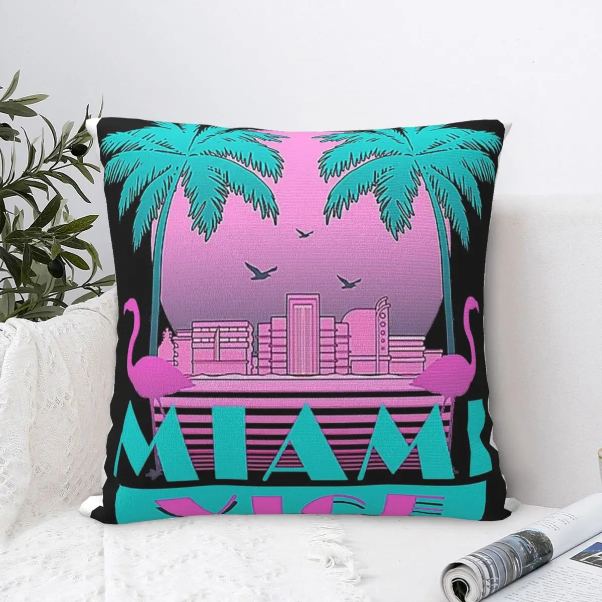Miami Vice Square Pillow Case for Sofa Throw Pillow