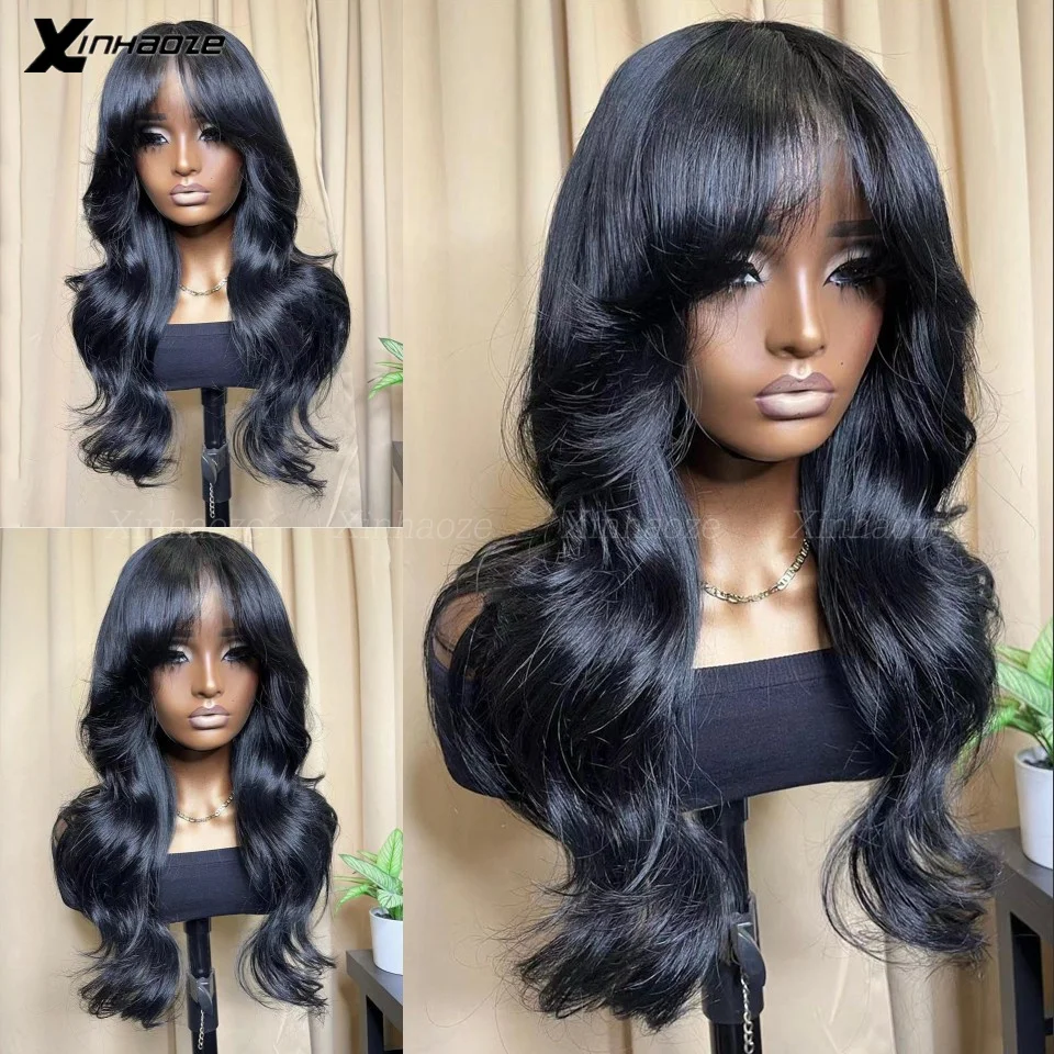 Fringe Wig Human Hair Body Wave Wigs With Bangs Brazilian 13x4 Lace Frontal Wig With Bang 360 Full Lace Wigs For Black Women